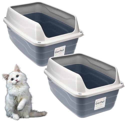 2X Katzenklo Hoher Rand Extra hohe Katzentoilette offen Katzenklo mit hohem Rand groß ohne Deckel Doppelpack Sparpaket