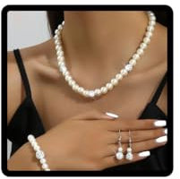 Clataly Perlenkette, Armband, Ohrring-Set, Kristall-Halskette, Brautschmuck, Zubehör für Frauen und Mädchen, Einheitsgröße, Metall, Kristall