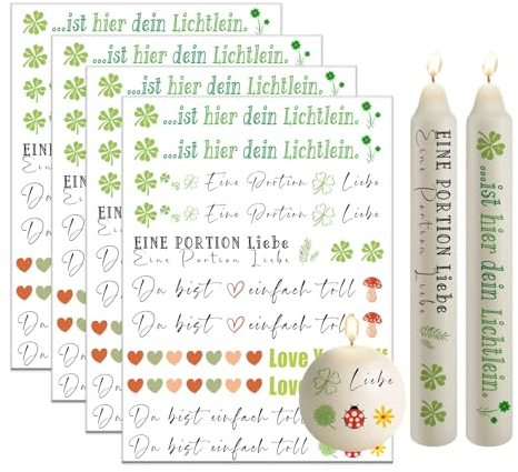 Bolosa 4 Stück Kerzentattoos Glück, Kerzen Tattoos Glück, Kerzen Tattoo Glückslicht, Kerzen Sticker Glück, Kerzen Tattoo Glückslicht, 19x14cm Kerzentattoo Glück, DIY Kerzen Dekorieren(Glück 4)