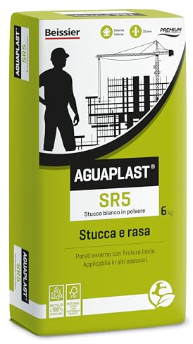 AGUAPLAST SR5 - Stucco per esterni/interni liscio bianco per riempimenti e rasature 6kg