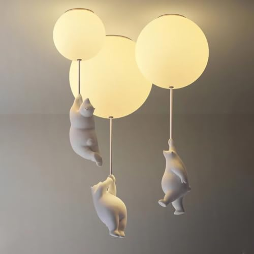 GUANSHAN Kreative Ballon-LED-Deckenleuchte mit Eisbär-Anhänger, schöne Cartoon-Kinderzimmer-Deckenlampe, dekorativer Kronleuchter für Schlafzimmer, Kinderzimmer, Jungen, Mädchen