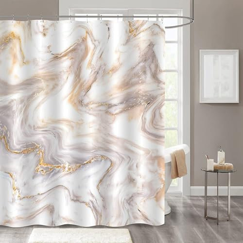 FAIRYGATE Badezimmer Vorhang Marmor Bathroom Curtain Duschvorhang Polyester Stoffliches Gewebe Badezimmerdekorationsset mit Haken 180 x 180 cm Anti Schimmel Vorhang Wasserdicht B9008