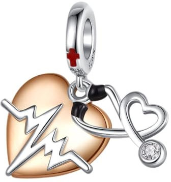 Lkwidi Charme Herzschlagstethoskop Anhänger Charms Anhänger 925 Sterling Silber Charm Pendant für Europäische Armbänder und Halsketten