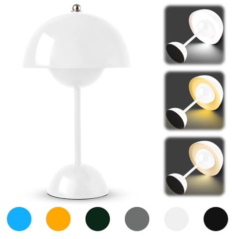 Flowerpot Tischlampe, LED Akku Tischlampe Kabellos, 3000k-6000k Moderne Aufladbar Touch Dimmbar Nachttischlampe mit 3 Helligkeitsmodi, Pilzlampen Lamp für Schlafzimmer, Wohnzimmer, Büro (Weiß)