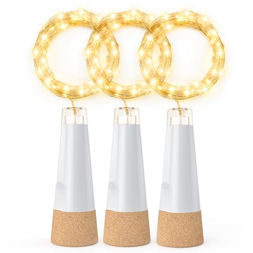 KOBWA Guirlande lumineuse à DEL rechargeable par USB pour bouteilles de vin avec bouchon en liège 2024 pour décorations de fête et de Noël