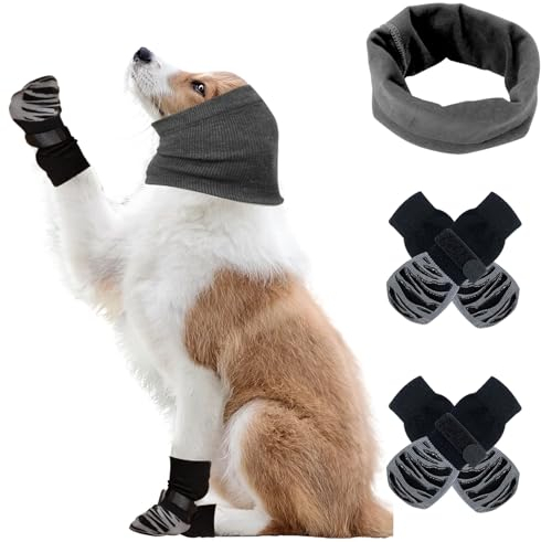 DKDDSSS 2-in-1 Hundeschuhe mit Anti-Rutsch Socken & Ohrenschützer - Pfotenschutz & Ohrenwärmer für Hunde (L, Schwarz)