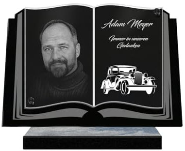 ETERNEL - Personalisierte Grabplatte Buch Sammlerauto Foto und Text anpassbar, lasergravierte Grabplatte für Hommage, Grabplatte, Grabstein, Trauer, Beerdigungen