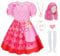 RuuYiicoco 7 pièces de costume rose pour filles, robe de princesse rouge avec perruque (rose, 8-9 ans)