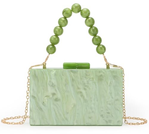 Fecialy Pochette da donna in acrilico con perline, borsetta da sera in marmo, pochette formale per feste nuziali, Verde chiaro