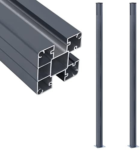 Iiaky Poteaux de clôture 2 pcs Gris foncé 185 cm Aluminium,Barriere Jardin Exterieur,Barriere Jardin,Portillon Grillage