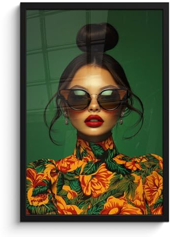 MuchoWow© Bilder mit Rahmen Poster Wanddekoration Wohnzimmer Deko Modern | 40x60 cm - Geschenke Bilderrahmen Frau - Grün - Brille - Abstrakt