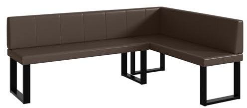 MEBLINI Eckbank für Esszimmer - Küchenbank - Essecke - Sitzecke Küche - Peter - U-Beine 142x196x87cm Rechts - Braun Kunstleder