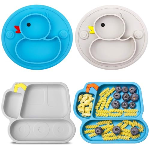 Lot de 4 assiettes à ventouse en silicone pour bébé - Pour nourriture, nourriture, reste en place - Assiettes de sevrage pour chaise haute (style 1)