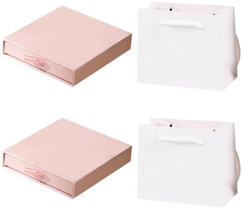 Pezzi Scatola Regalo Di Gioielli Rosa, 2 Pezzi Sacca Regalo Bianca, Scatola Di Gioielli, Collana Semplice E Alla Moda, Scatola Regalo Per Gioielli