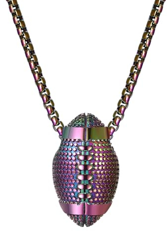 JewelryWe Rugbyball Sport Halskette Edelstahl Farbige Kette mit 3D Rugby Ball Fußball Anhänger Ballsport Schmuck Geschenk für Herren Damen Teenager Jungen Mädchen