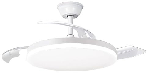 Ventilador techo INFANTIL blanco con Luz Lámpara,LED 58W CCT regulable en intensidad,Motor DC, Ventilador Invisible Ultra Silencioso con Mando a Distancia y Palas Retráctiles Φ52*H40cm Decoración