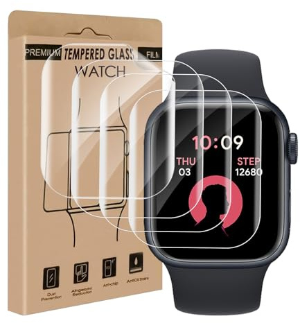 Carantee 4 Pièce Verre trempé pour Apple Watch Series 7/8/9(41mm) Film, Sans Bulle Vitre Protection, Anti Rayures, Couverture 3D, Tactile sensible, HD mince Ultra Apple Watch 41mm Protection écran