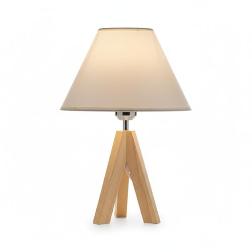 Loxton Lighting Wooden Tripod Table Lamp with 25cm Cotton Coolie Shade, Cream, 37cm Height (Light Grey)
