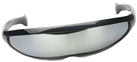 SKKWJEGE Futuristic Narrow Lens Visor Eyewear Sunglasses Black Frame Silver Mirrored