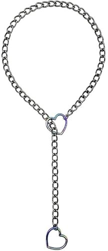 Damen Herz O-Ring Slip Chain Halskette Punk Rock Edelstahl kubanischer langer Schmuck, verstellbare Lariat Y-Halskette, Schloss für Frauen, Vorhängeschloss-Halskette und