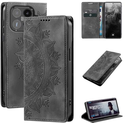 LBH Handyhülle für Xiaomi 15T Mandala Klapphülle RFID Schutz Kartenfächer Geldfach Design Cover Case Flipcase Schwarz
