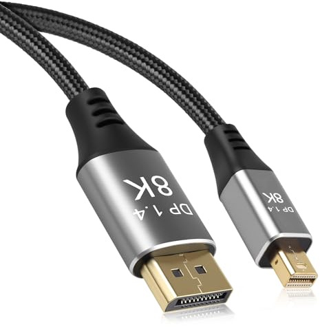 Witfoam Cable Mini DisplayPort a DisplayPort 1.4 de 2M, 8K 60Hz, 4K 144Hz, Adaptador displayPort 1.4 para Thunderbolt 2, Compatible con AMD FreeSync, HDR, G-SYNC, 3D, para MacBook, iMac, PC, Monitor