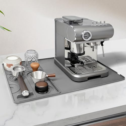 Volminex 58×40cm Kaffeemaschine Unterlage für Ninja Luxe Premier, Grau | Silikon Kaffeematte mit Abnehmbarem Pulver-Tamperpad, Abtropfmatte Geschirr für Küche, Hitzebeständig Barista Matte