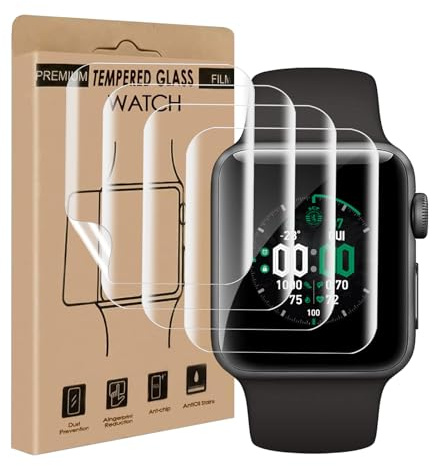 Bodyguard 4 pièces Verre Trempé pour Apple Watch Series 4/5/6/SE/SE2/SE3 (44mm), à l'épreuve des bulles, Souple TPU Film, Anti Rayures protection écran, Grande clarté Apple Watch 44mm vitre protection