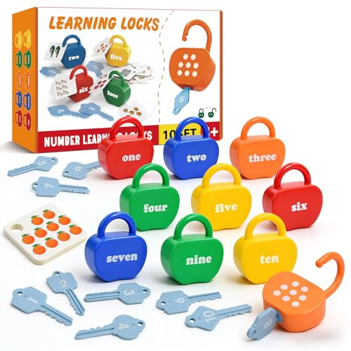 YYDeek Locks and Key Toddler Toys, Number Learning Counting Blocks for Kids | 10 Set Travel Toys for Toddlers on Plane, Montessori Toys for 2 3 4 Year Old, Early Educational Development & Activity Toys