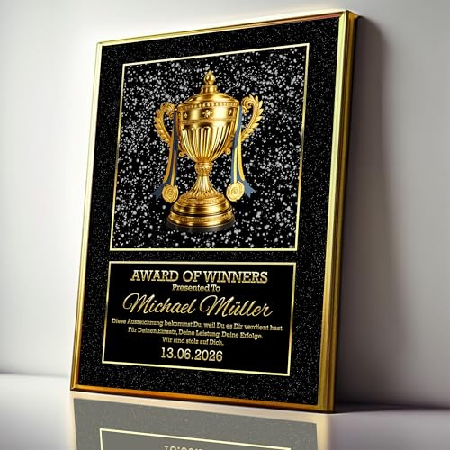 DUOMIO AWARD OF WINNERS | “POKAL” Auszeichnung, personalisierte Urkunde opt. mit Rahmen | 3 Größen | HQ Druck | Sport Geschenk, Sportliche Geschenkidee, BIST DER/DIE BESTE, Nummer 1, allgemein Preis