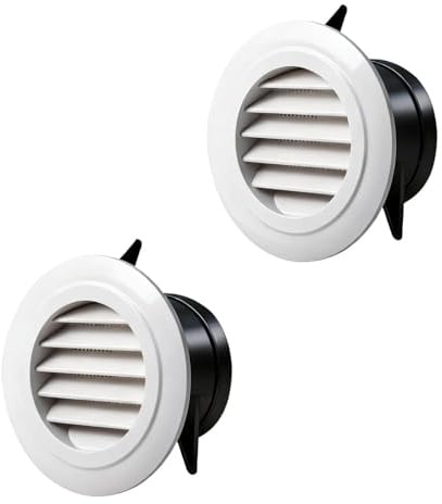 txuzong 2 Rejillas de Ventilación Redondas 75 mm en ABS con | Mosquitera - Bocas de Aire para Pared y Techo, Cubiertas para Extracción Interior/Exterior (Blanco)