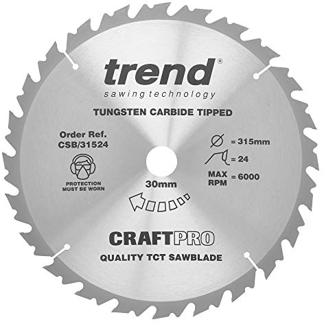 Trend Wood Circular Saw Blade, 315mm Diameter, 30mm Bore, 24 Teeth, 3.2mm Kerf, +15° Hook, TCT, Coarse Finish, CSB/31524