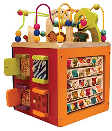 B. toys Großer Motorikwürfel, Motorikspielzeug Activity Center mit Motorikschleife mit Zootieren, Holzspielzeug Baby Spielzeug ab 1 Jahr