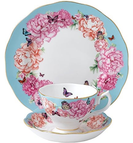 Royal Doulton Miranda Kerr von Royal Albert Devotion Teetasse/Untertasse/Teller, weiß, 3 Stück, Knochenporzellan, Blue with A Multicolor Print, 3 Piece Set, 3