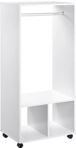 HOMCOM Armoire penderie étagère 2 niches penderie 4 roulettes pivotantes dim. 60L x 40l x 128H cm Coloris Blanc
