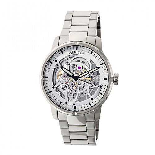 HERITOR Ryder Automatic Watch for Men – 44mm Men’s Skeleton Watch with Jeweled Automatic Movement, 316L Stainless Steel Case, Sapphire-Coated Mineral Crystal, Stainless Steel Bracelet (HERHR4607) – Silver Toned