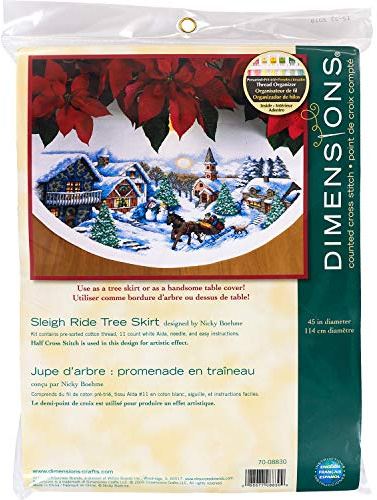 DIMENSIONS 70-08830 Counted X Stitch-Tree Skirt: Sleigh Ride, 100% Cotton, White, 114 x 114 x 0.1 cm