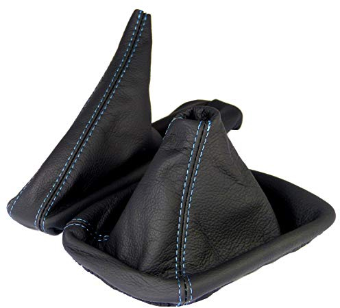 L & P Car Design L&P A0183 Schaltsack Schaltmanschette + Handbremsmanschette kompatibel mit BMW 3er e46 100% Echtleder Leder Schwarz Naht Blau