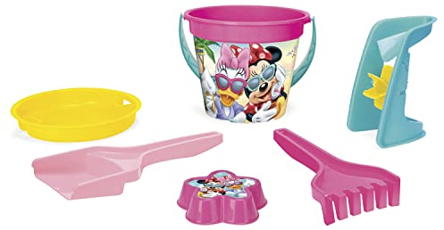 Wader 77437 - DISNEY Minnie Maus und Daisy Duck Sandset mit Eimer, Sieb, Sandmühle, Schaufel, Rechen und Sandform, ab 12 Monaten, ideal für Garten, Sandkasten, Strand oder als Geschenk