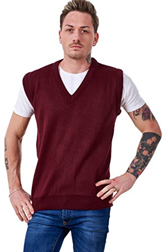Malay Men’s Plain Knitted v Neck Classic Sleeveless Cardigans Tops Tank Jumpers Size S to 5XL