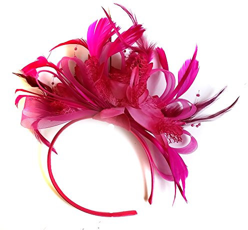 Caprilite Fuchsia Hot Pink Feather Hair Fascinator Headband Wedding and Royal Ascot Races Ladies