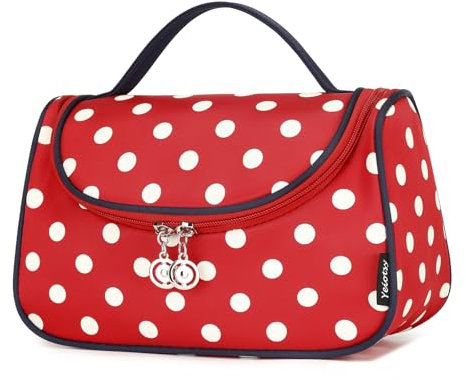 Yeiotsy Trousse de toilette de voyage pour femme Motif pois, rouge classique, M