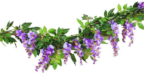 Sunrisee 2 pcs Fleurs Artificielles 2 m Soie Glycine Lierre Guirlande de fleurs verdure à suspendre pour fête de mariage Home Garden Décoration murale