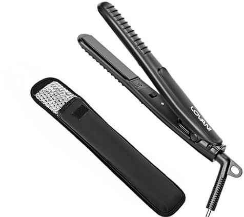 LOVANI Mini plancha plana tamaño viaje nano titanio doble voltaje portátil para uso mundial, alisador de 0.5 pulgadas con bolsa de viaje profesional resistente al calor