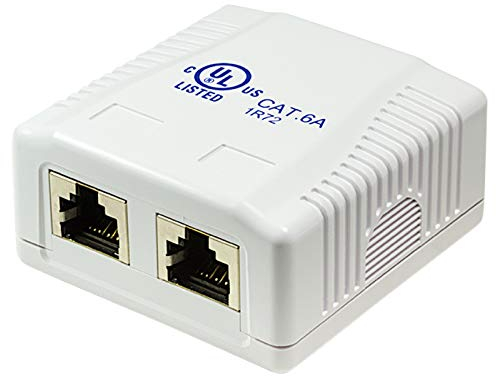 odedo® CAT 6A 10 Gigabit 500Mhz Anschlussdose Universal Netzwerkdose 2x RJ 45 voll geschirmt für 10 Gigabit Reinweiß RAL9010, AWG 22 23 24 25 26 Network Surface Mount Box STP (Mount Box 2port)