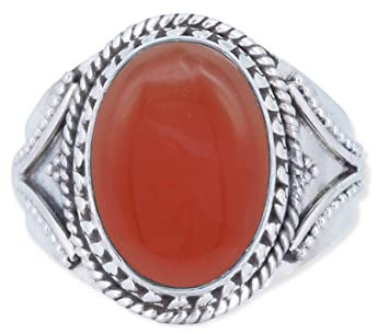 mantraroma Ring Silber 925 Damen Karneol Edelstein orange ausgefallen verspielt