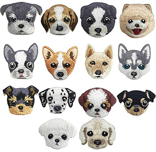 Woohome Hund Patches zum Aufbügeln, 14 Stück Patch Sticker für Kleidung Blumen Aufnäher Applikation Flicken Zum Aufbügeln Kinder Patches für für DIY T-Shirt Jeans Kleidung Taschen