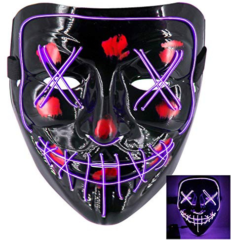 Ulalaza Halloween Gruselmaske LED Leuchtende Maske Batterie Cosplay Disco Rave Kostüm Party Zubehör