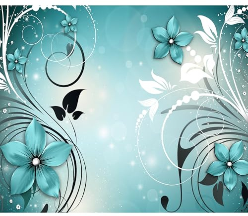 murando - Fototapete selbstklebend Blumen Abstrakt Türkis, 343x256 cm | Selbstklebend ohne Kleister, Full HD Druck, ideal fürs Wohn- oder Schlafzimmer, schnelle Montage, lichtbeständig, geruchsfrei