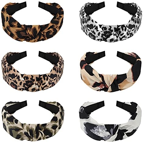 Belle Vous Haarband Leopardenmuster -Breites Oberteil - Kreuz Knoten Haarband Damen -Turban Stirnbänder Mädchen (6er Pack) Geknotetes Elastisches Bohemian Haarband Haarbänder Mädchen Frauen -6 Designs